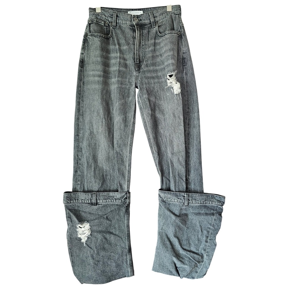 JW Anderson Bucket Distressed Mid Rise Gray Wash Wide Leg Jeans Size 28 TP01